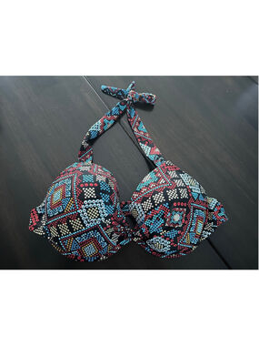 Women's Shade & Shore Bikini Top L Black Red Geometric